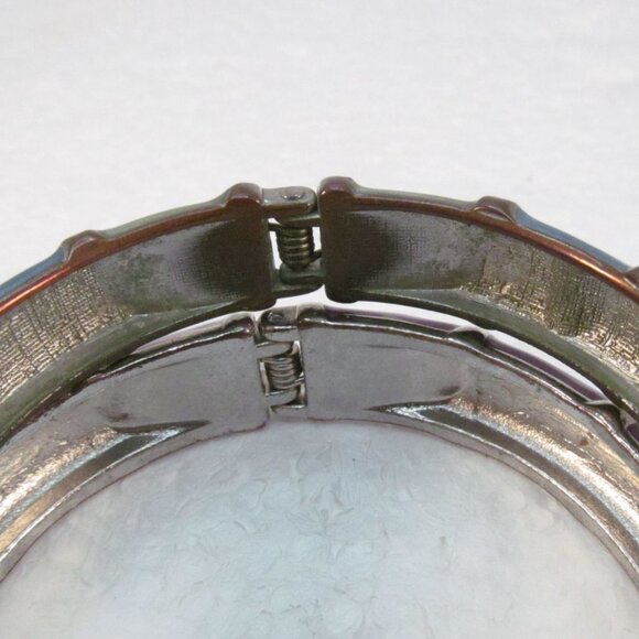 Enamel Bamboo Style Hinge Bracelets Set of 2 Purple and Green Blues - Picture 9 of 16